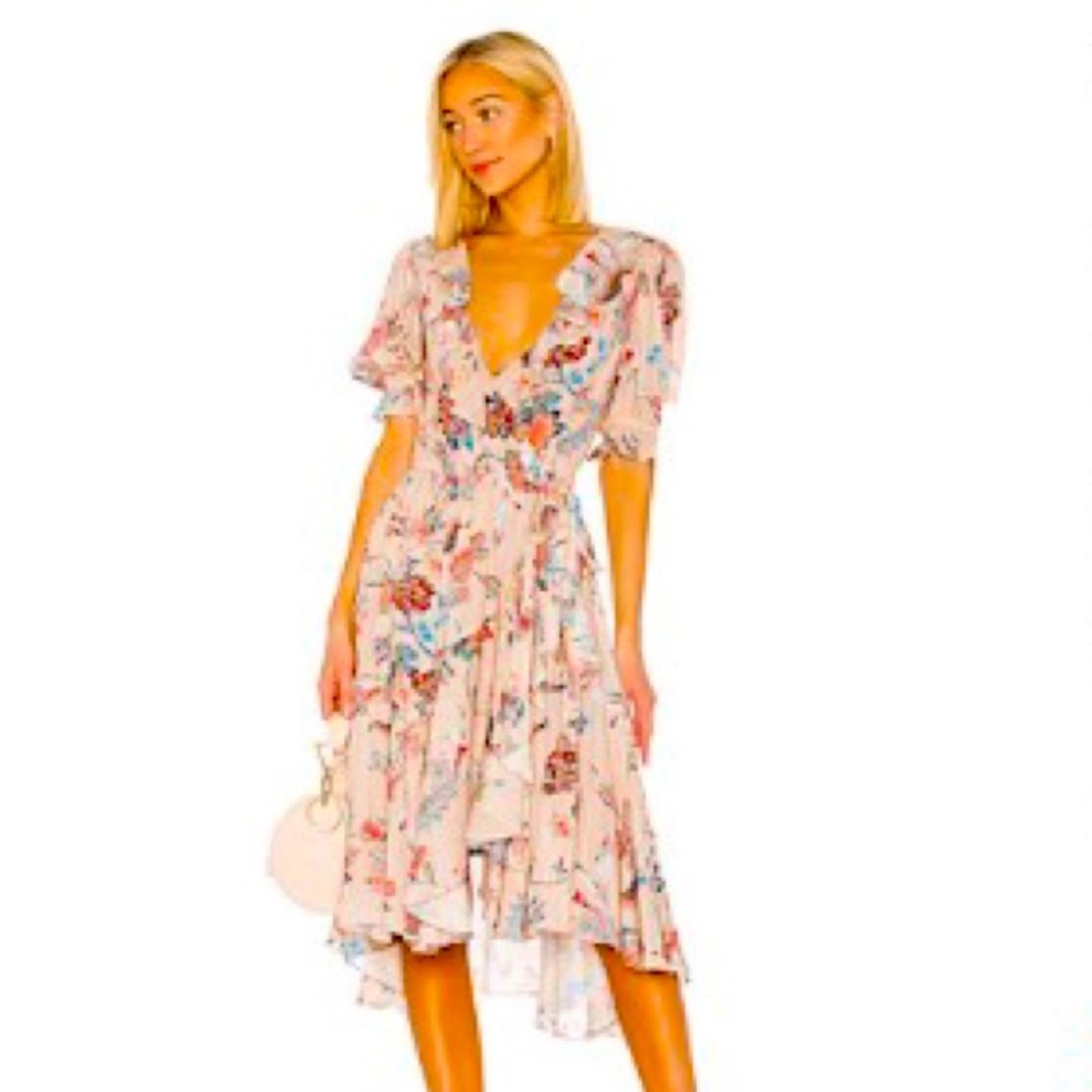 ICONS CHA CHA WRAP DRESS IN PEACH JAIPUR FLORAL